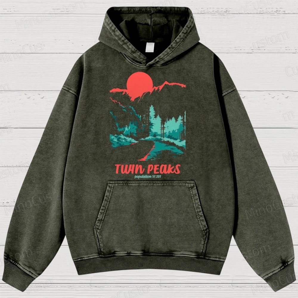 Twin Peaks Retro Cult TV Scenic Graphic Washed Vintage Hoodie