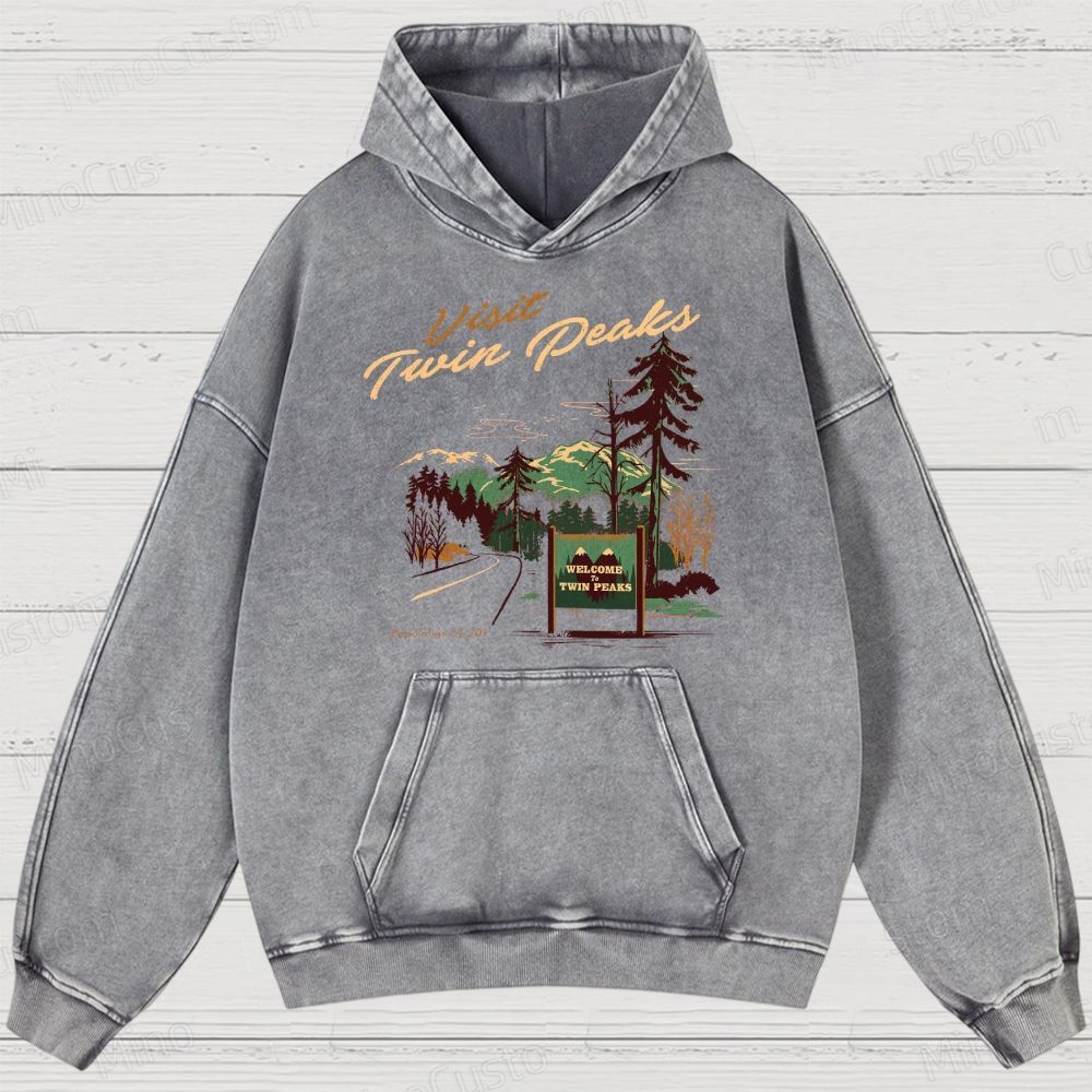 Twin Peaks Retro Cult TV Visit Twin Peaks Graphic Washed Vintage Hoodie