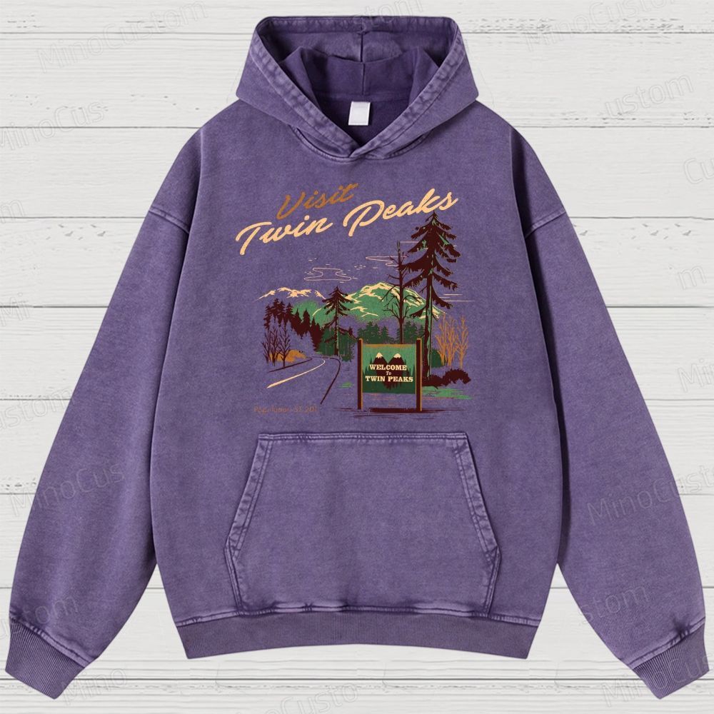 Twin Peaks Retro Cult TV Visit Twin Peaks Graphic Washed Vintage Hoodie
