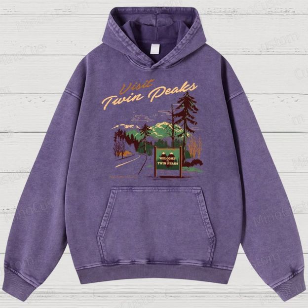 Twin Peaks Retro Cult TV Visit Twin Peaks Graphic Washed Vintage Hoodie