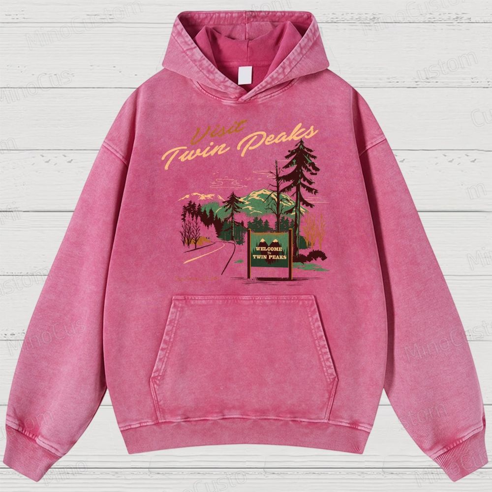 Twin Peaks Retro Cult TV Visit Twin Peaks Graphic Washed Vintage Hoodie