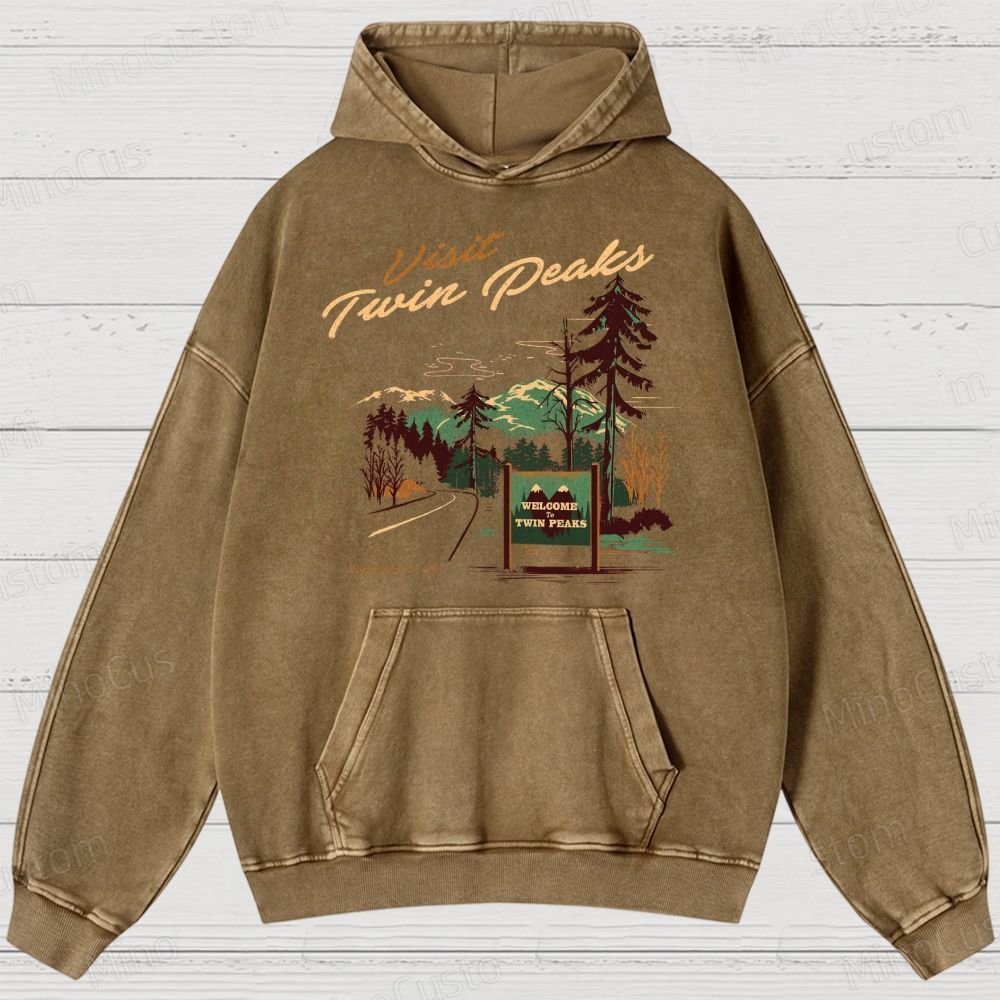 Twin Peaks Retro Cult TV Visit Twin Peaks Graphic Washed Vintage Hoodie