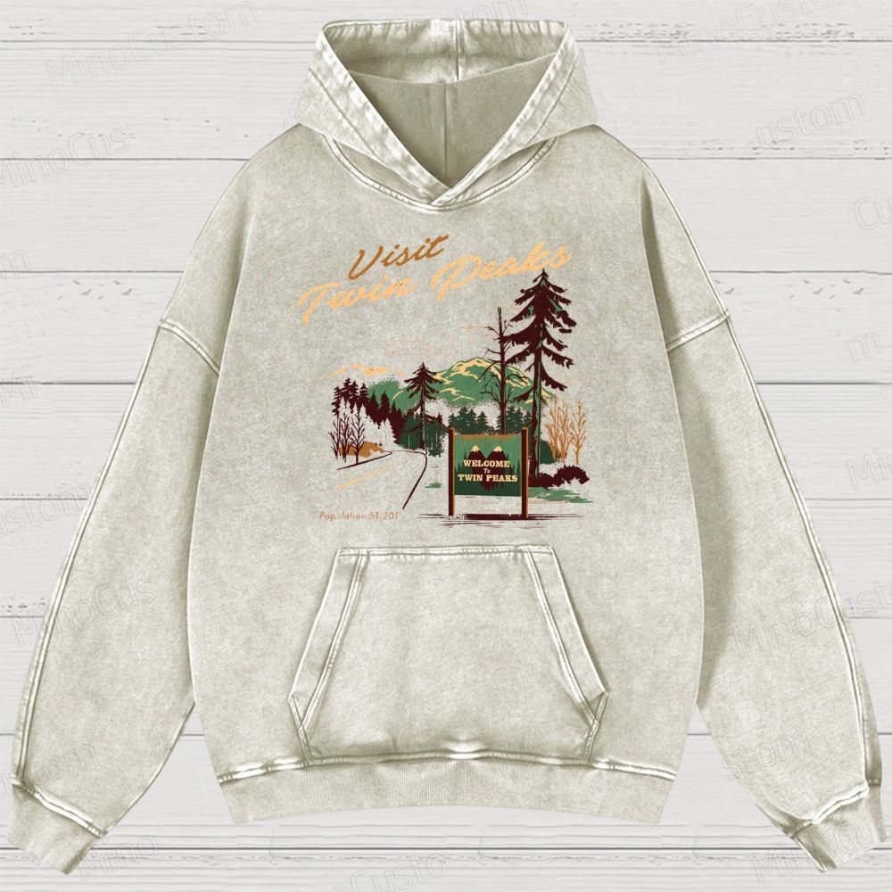Twin Peaks Retro Cult TV Visit Twin Peaks Graphic Washed Vintage Hoodie