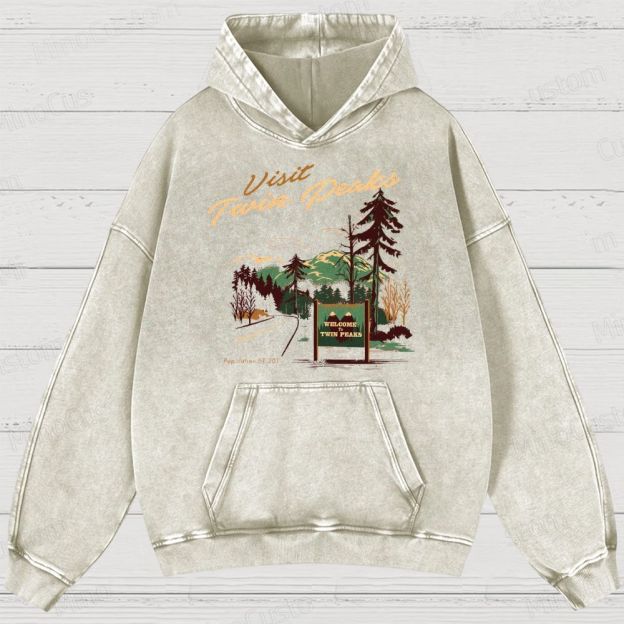 Twin Peaks Retro Cult TV Visit Twin Peaks Graphic Washed Vintage Hoodie