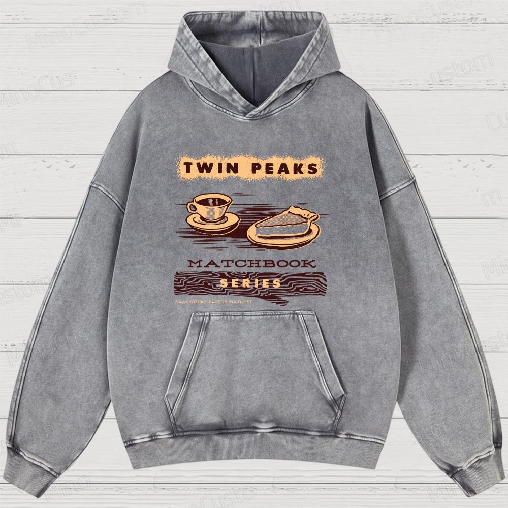 Twin Peaks Retro Cult TV Coffee & Pie Graphic Washed Vintage Hoodie
