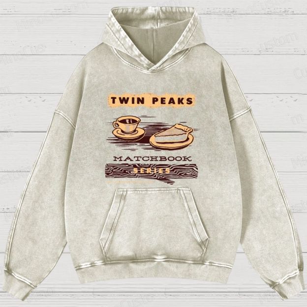 Twin Peaks Retro Cult TV Coffee & Pie Graphic Washed Vintage Hoodie