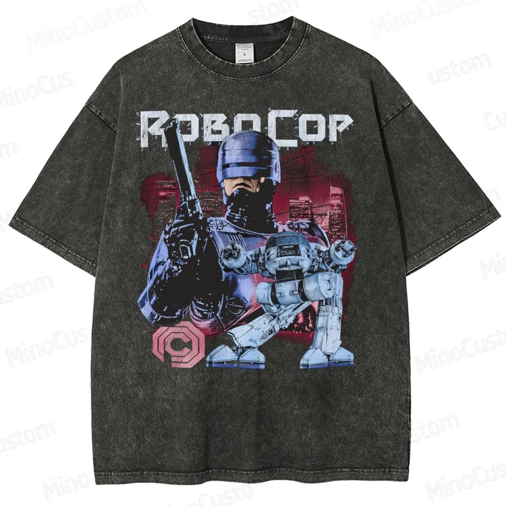  Futuristic RoboCop Sci-Fi Washed T-Shirt