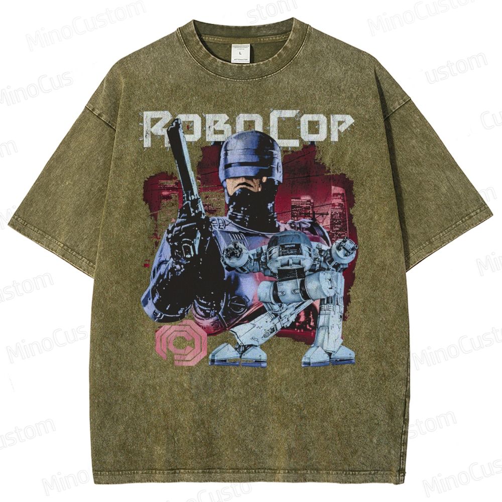  Futuristic RoboCop Sci-Fi Washed T-Shirt