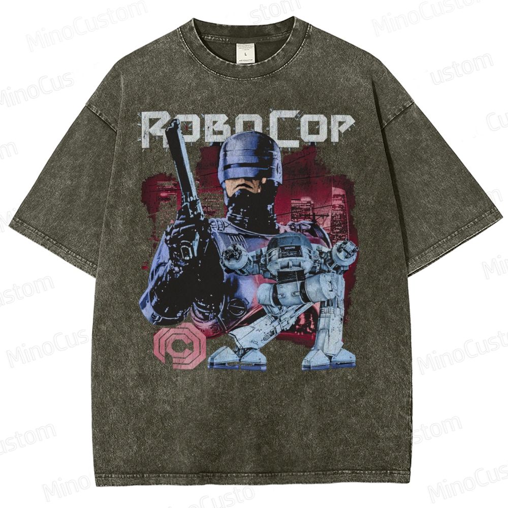 Futuristic RoboCop Sci-Fi Washed T-Shirt
