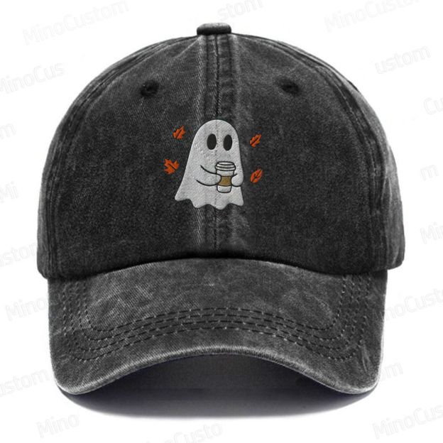 Embroidered Ghost Coffee Lover Washed Cap 