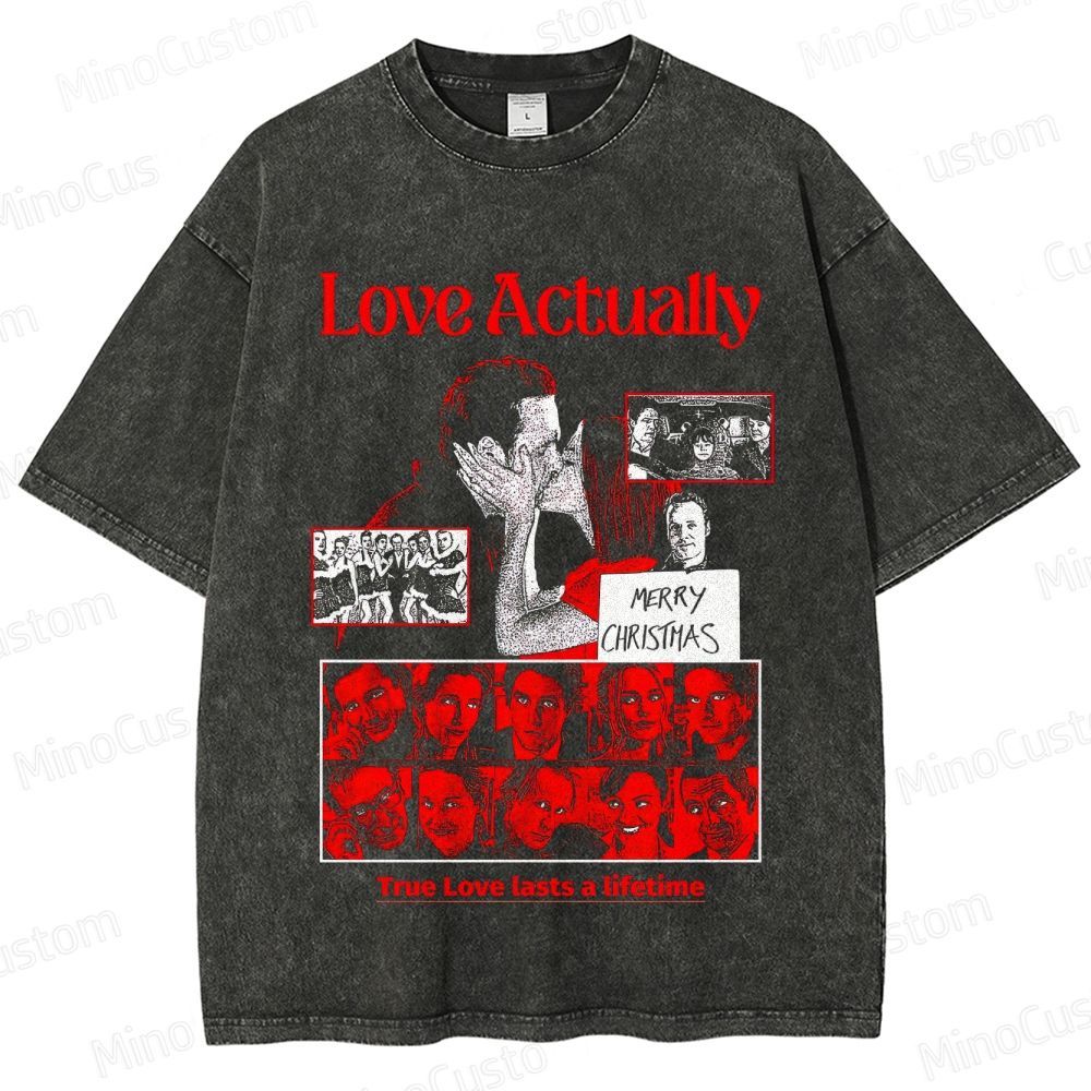 Love Actually Retro Romantic Comedy Christmas Graphic Washed Vintage T-Shirt