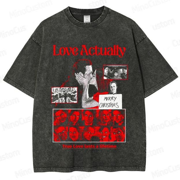 Love Actually Retro Romantic Comedy Christmas Graphic Washed Vintage T-Shirt