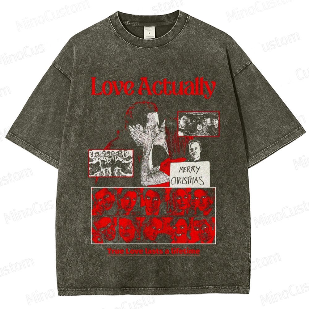 Love Actually Retro Romantic Comedy Christmas Graphic Washed Vintage T-Shirt