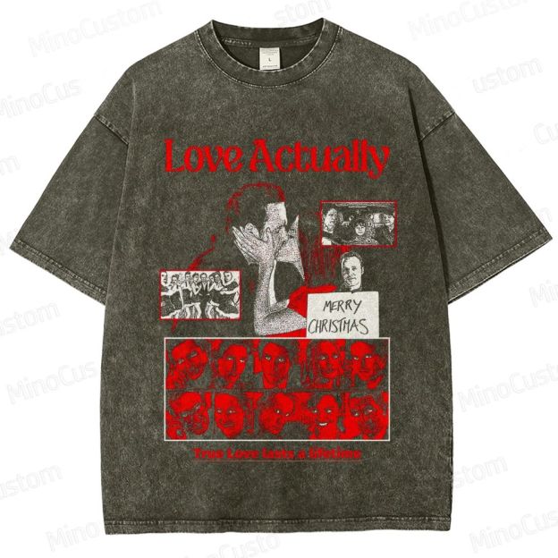 Love Actually Retro Romantic Comedy Christmas Graphic Washed Vintage T-Shirt