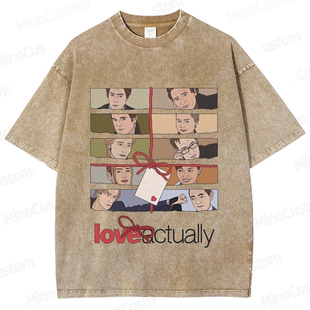 Love Actually Movie Character Printed Washed Vintage Beige Short Sleeve T-Shirt