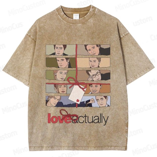 Love Actually Movie Character Printed Washed Vintage Beige Short Sleeve T-Shirt