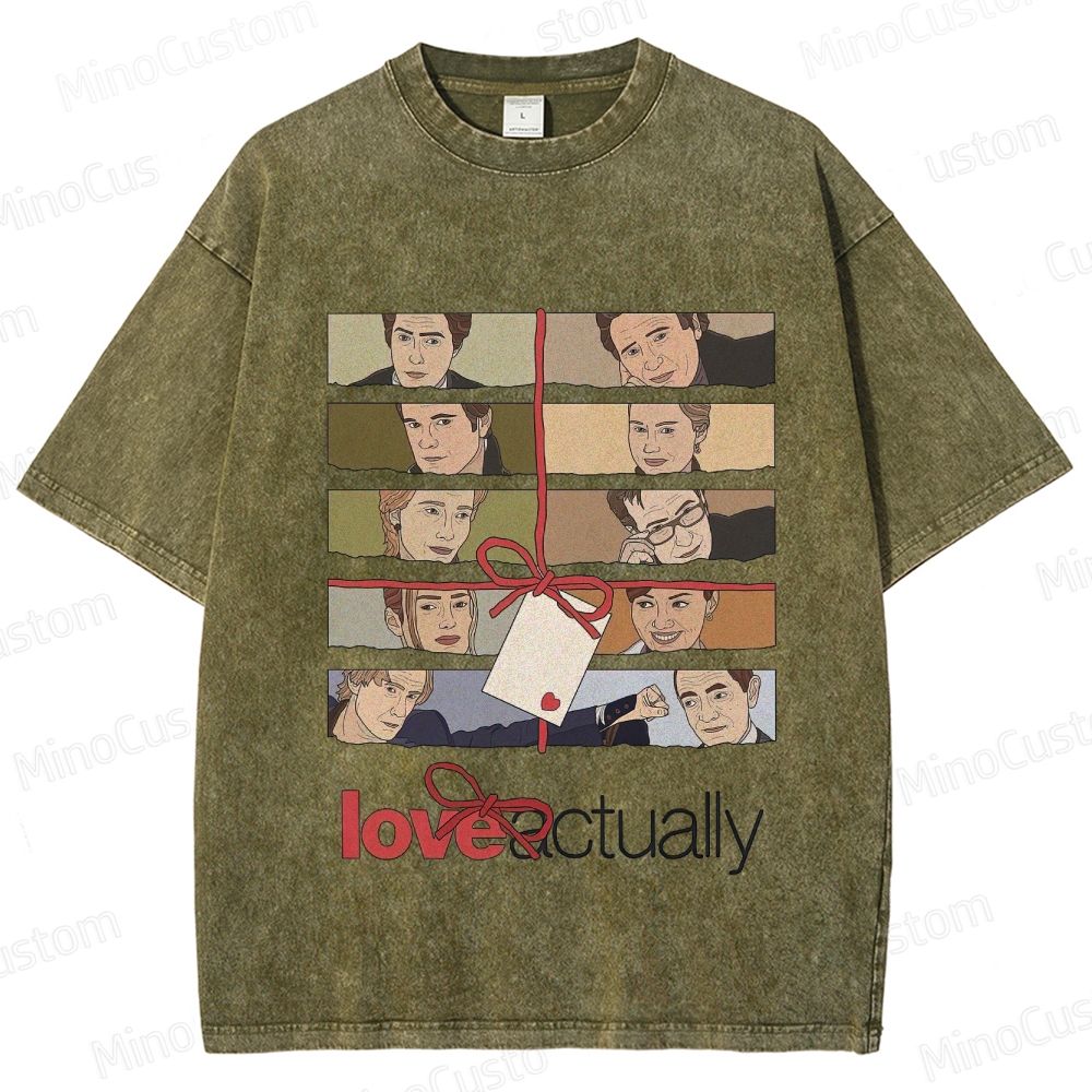 Love Actually Movie Character Printed Washed Vintage Beige Short Sleeve T-Shirt