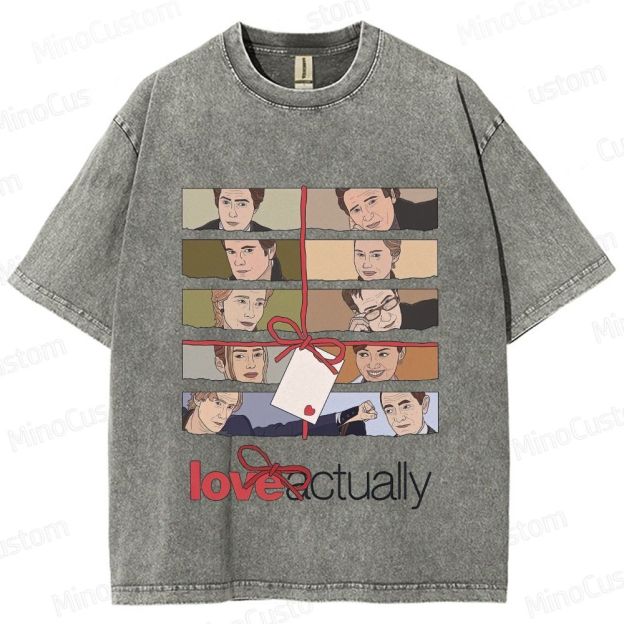 Love Actually Movie Character Printed Washed Vintage Beige Short Sleeve T-Shirt