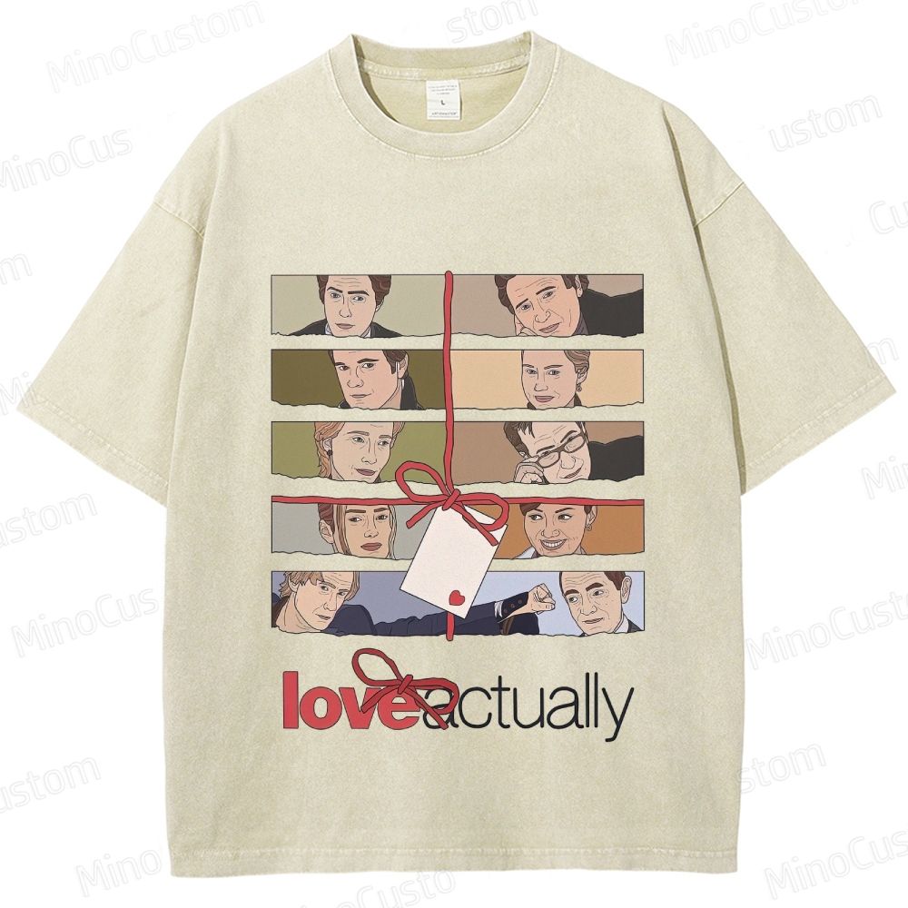 Love Actually Movie Character Printed Washed Vintage Beige Short Sleeve T-Shirt