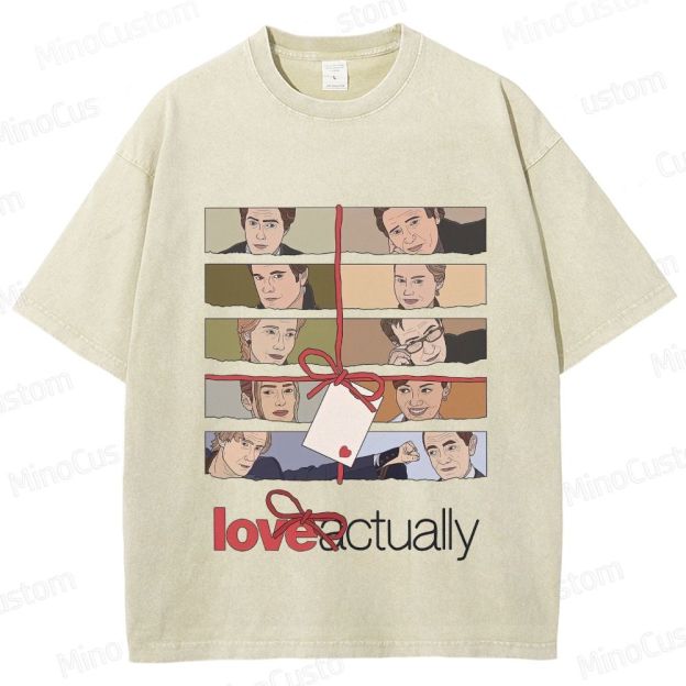Love Actually Movie Character Printed Washed Vintage Beige Short Sleeve T-Shirt