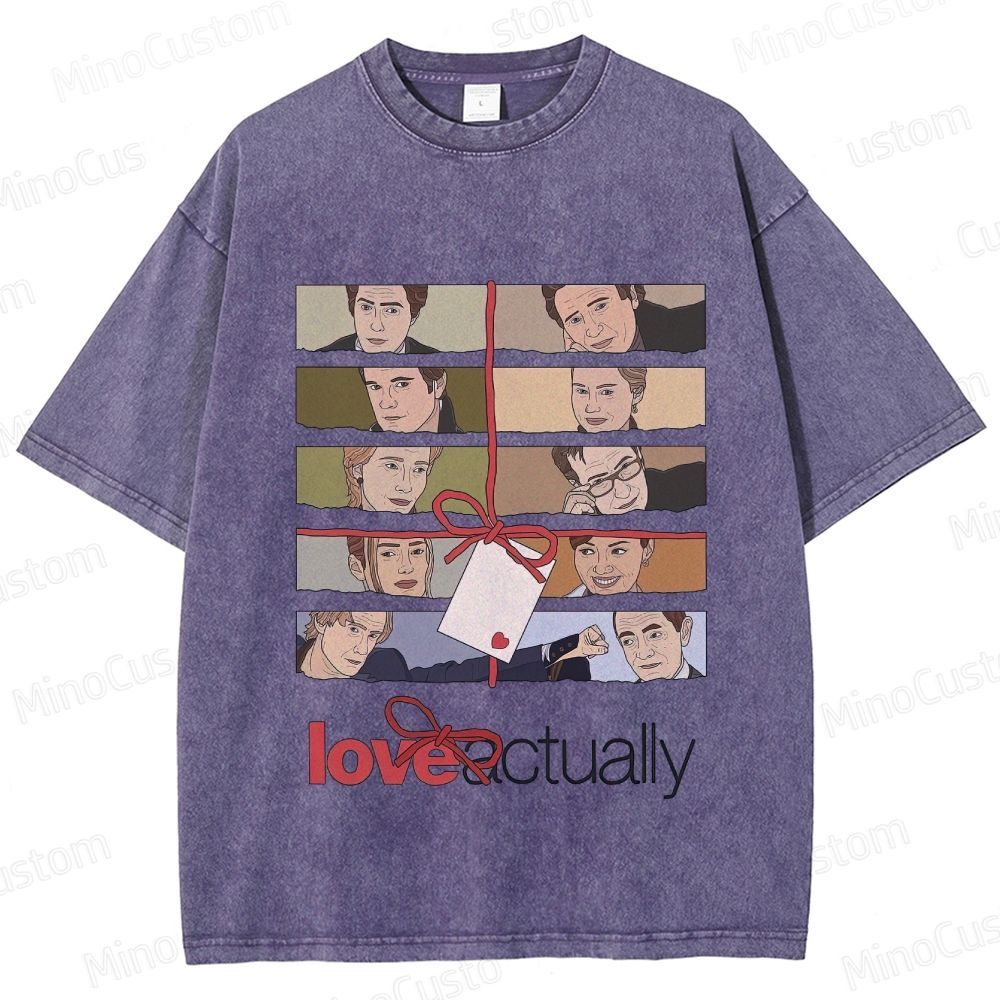 Love Actually Movie Character Printed Washed Vintage Beige Short Sleeve T-Shirt
