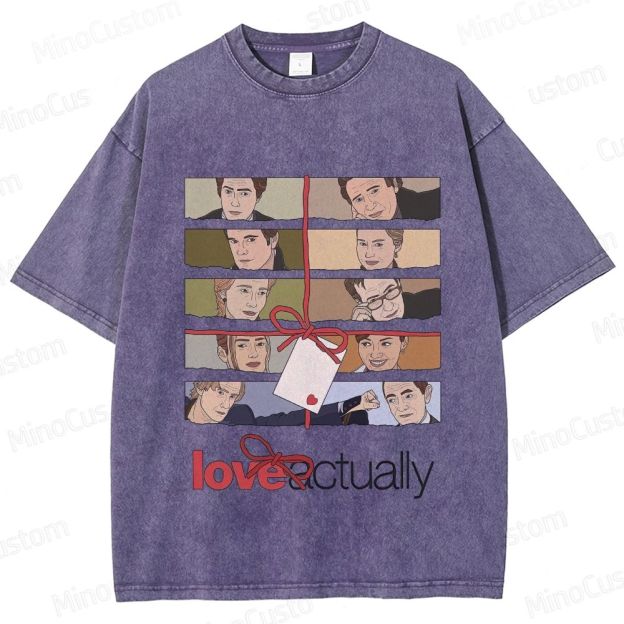 Love Actually Movie Character Printed Washed Vintage Beige Short Sleeve T-Shirt