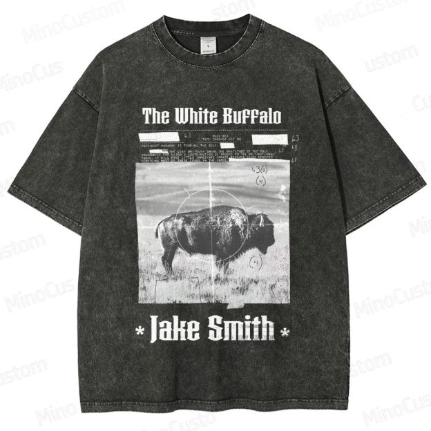 The White Buffalo Movie Printed Washed Vintage Black Short Sleeve T-Shirt