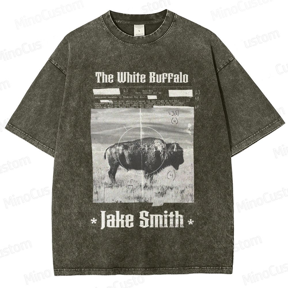 The White Buffalo Movie Printed Washed Vintage Black Short Sleeve T-Shirt
