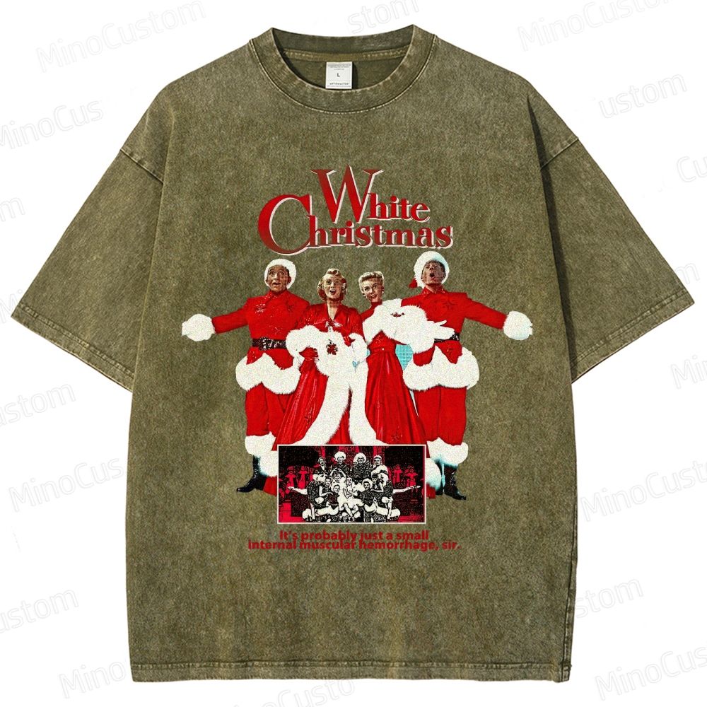 White Christmas Retro Musical Comedy Christmas Graphic Washed Vintage T-Shirt