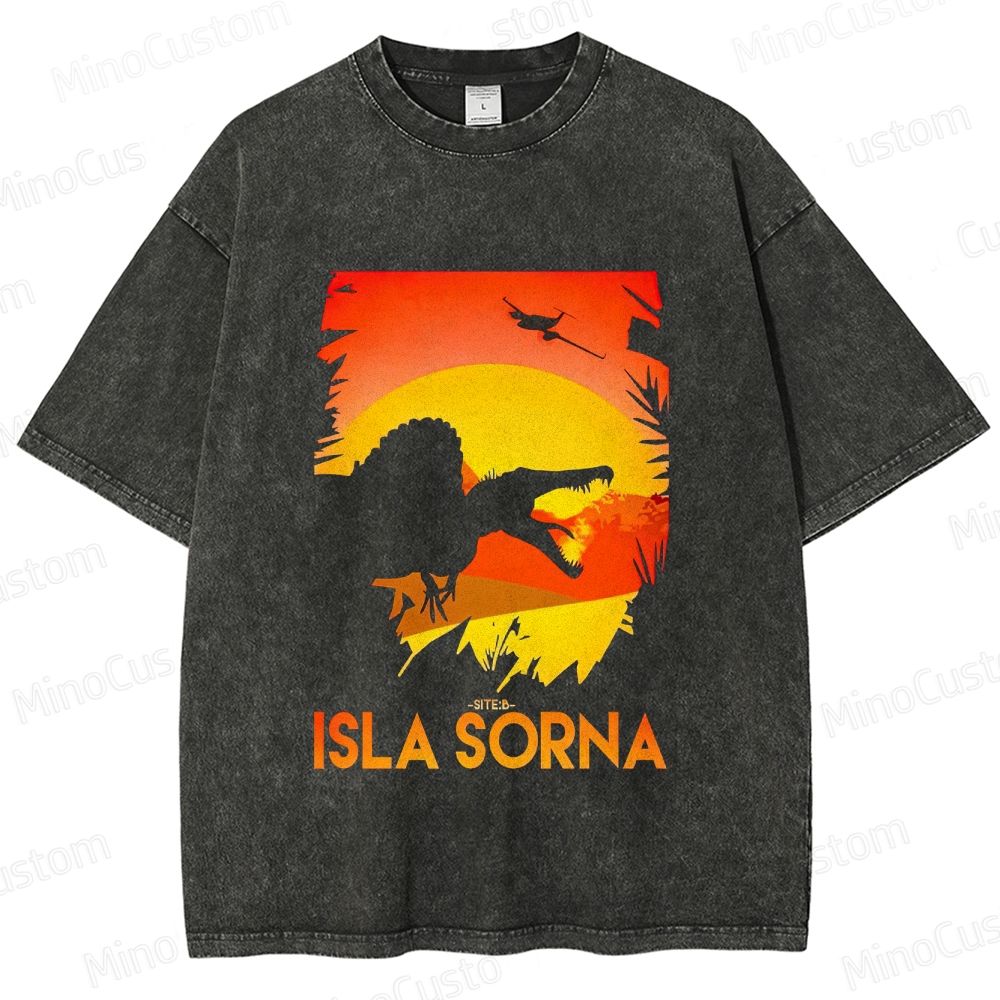Jurassic Park: Isla Sorna Retro Dinosaur Adventure Graphic Washed Vintage T-Shirt