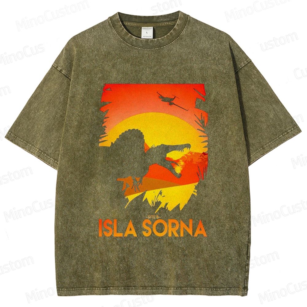 Jurassic Park: Isla Sorna Retro Dinosaur Adventure Graphic Washed Vintage T-Shirt