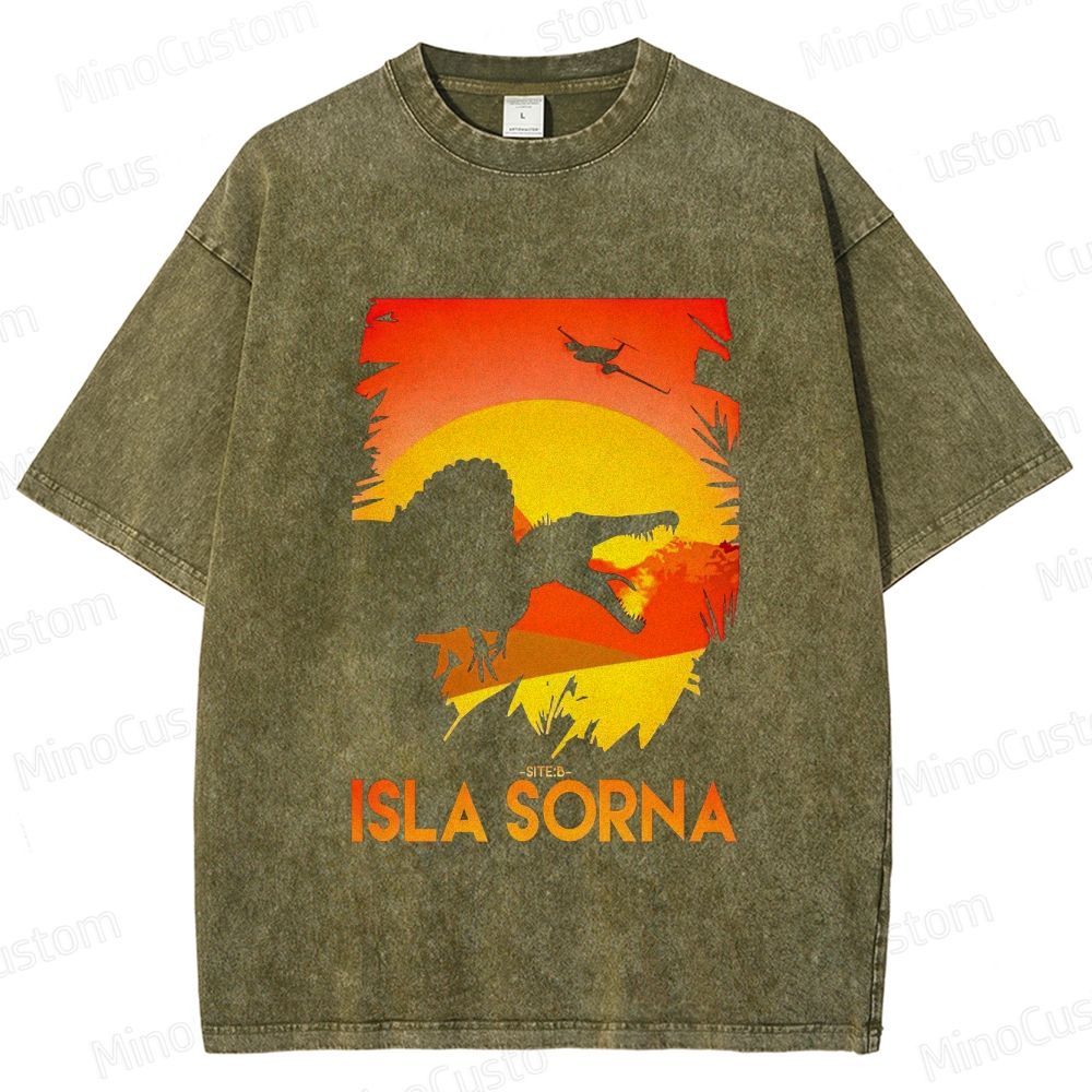 Jurassic Park: Isla Sorna Retro Dinosaur Adventure Graphic Washed Vintage T-Shirt
