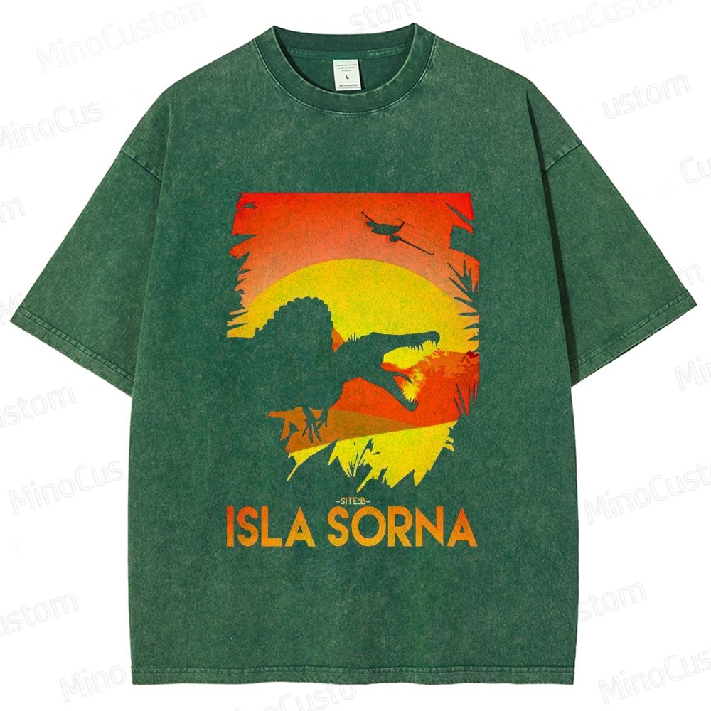 Jurassic Park: Isla Sorna Retro Dinosaur Adventure Graphic Washed Vintage T-Shirt