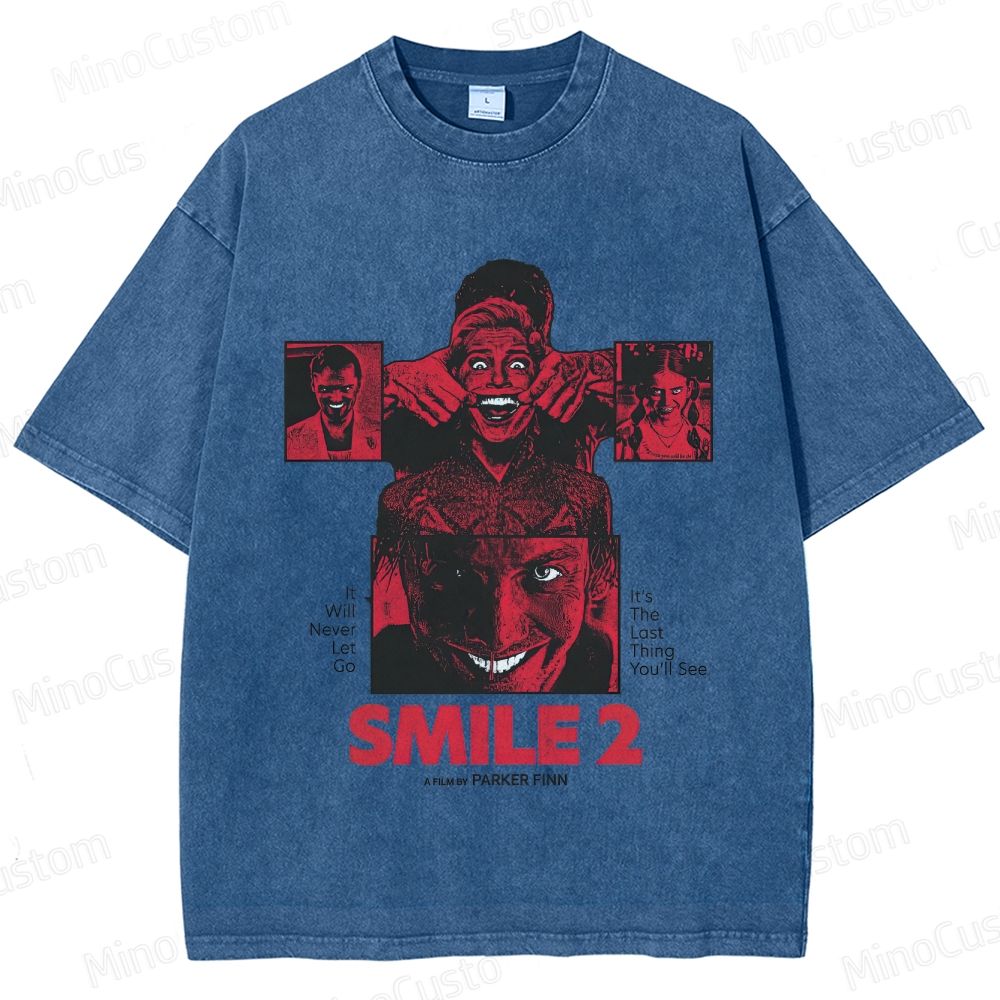 Smile 2 Retro Psychological Horror Graphic Washed Vintage T-Shirt