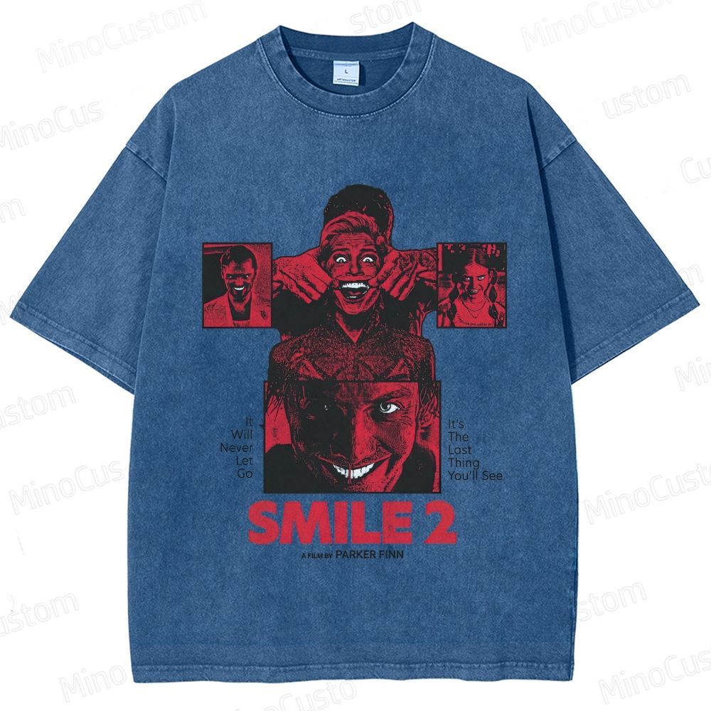 Smile 2 Retro Psychological Horror Graphic Washed Vintage T-Shirt