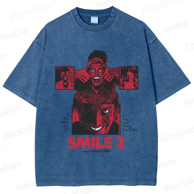 Smile 2 Retro Psychological Horror Graphic Washed Vintage T-Shirt