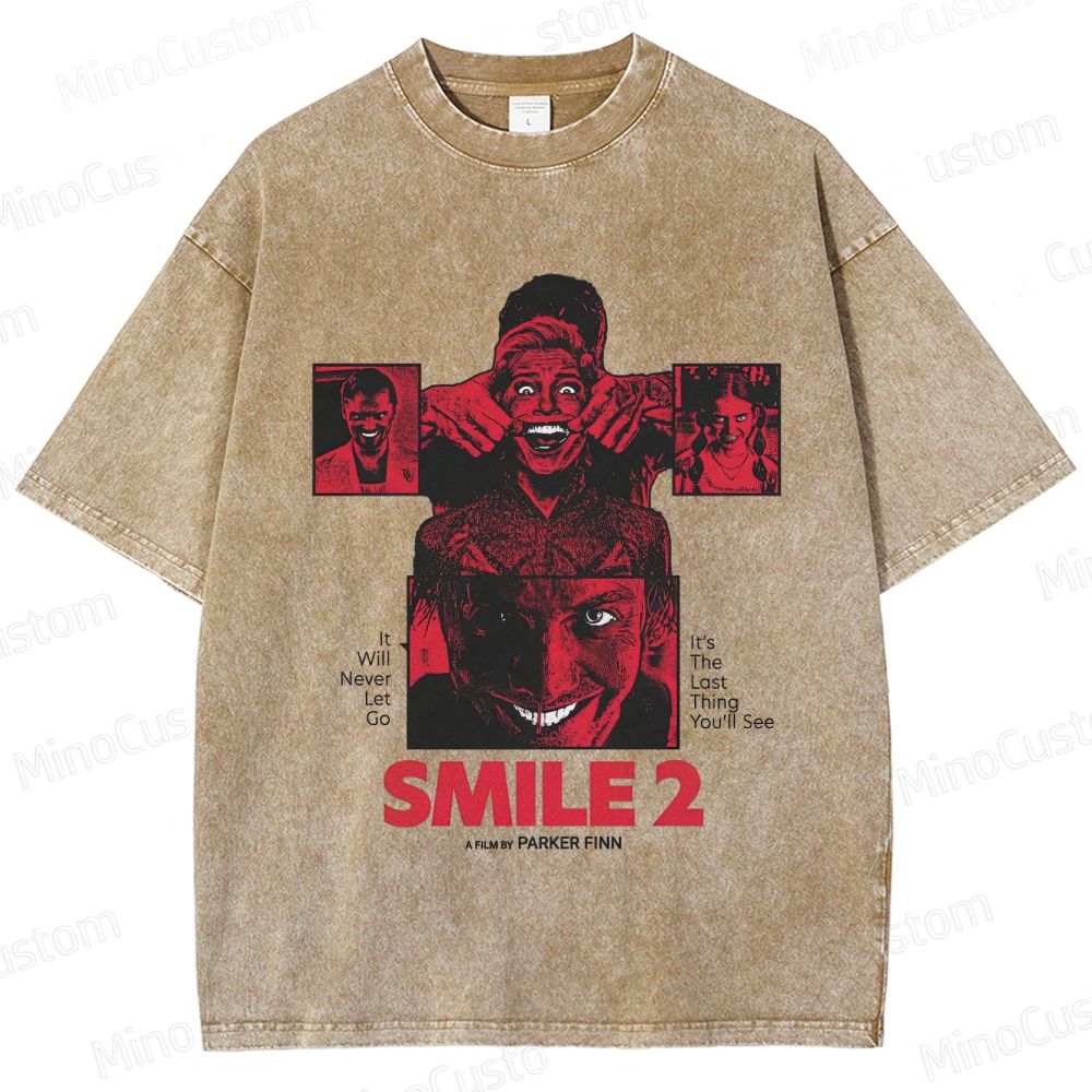 Smile 2 Retro Psychological Horror Graphic Washed Vintage T-Shirt