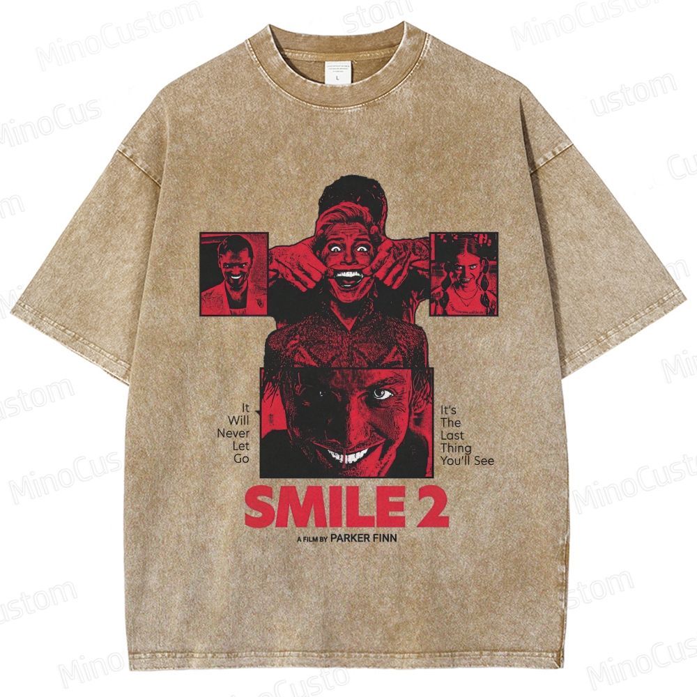 Smile 2 Retro Psychological Horror Graphic Washed Vintage T-Shirt