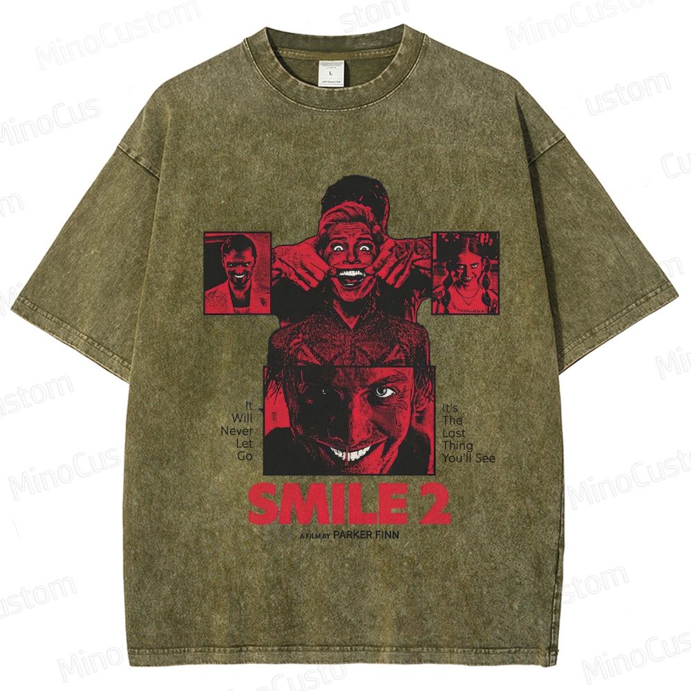 Smile 2 Retro Psychological Horror Graphic Washed Vintage T-Shirt