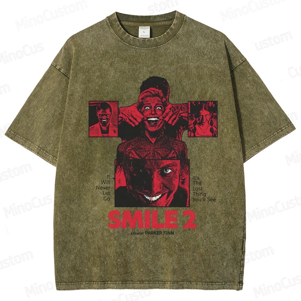 Smile 2 Retro Psychological Horror Graphic Washed Vintage T-Shirt