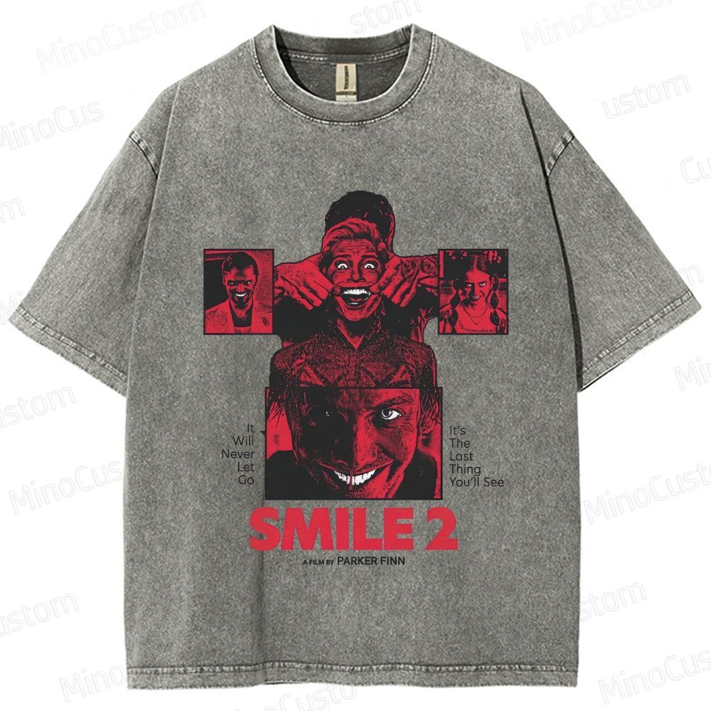 Smile 2 Retro Psychological Horror Graphic Washed Vintage T-Shirt