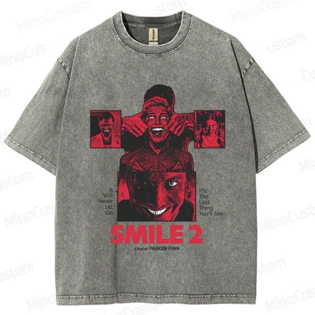 Smile 2 Retro Psychological Horror Graphic Washed Vintage T-Shirt