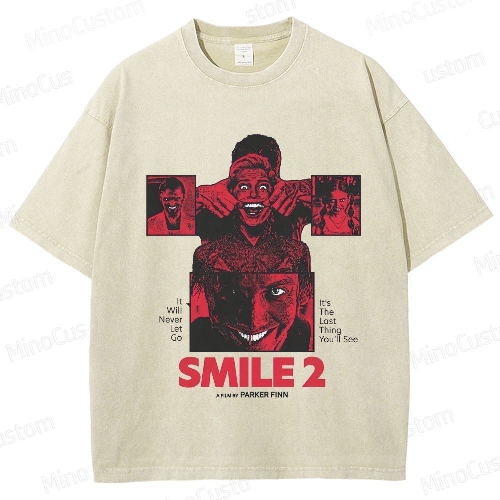 Smile 2 Retro Psychological Horror Graphic Washed Vintage T-Shirt