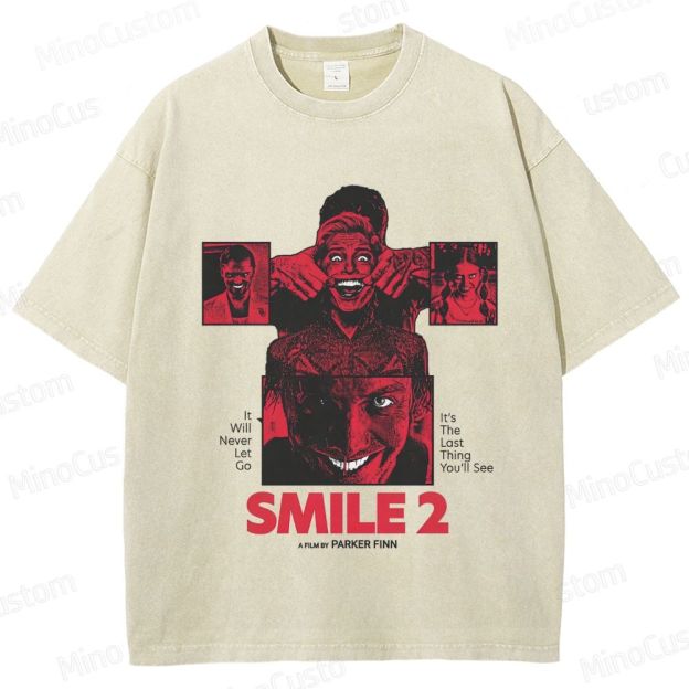 Smile 2 Retro Psychological Horror Graphic Washed Vintage T-Shirt
