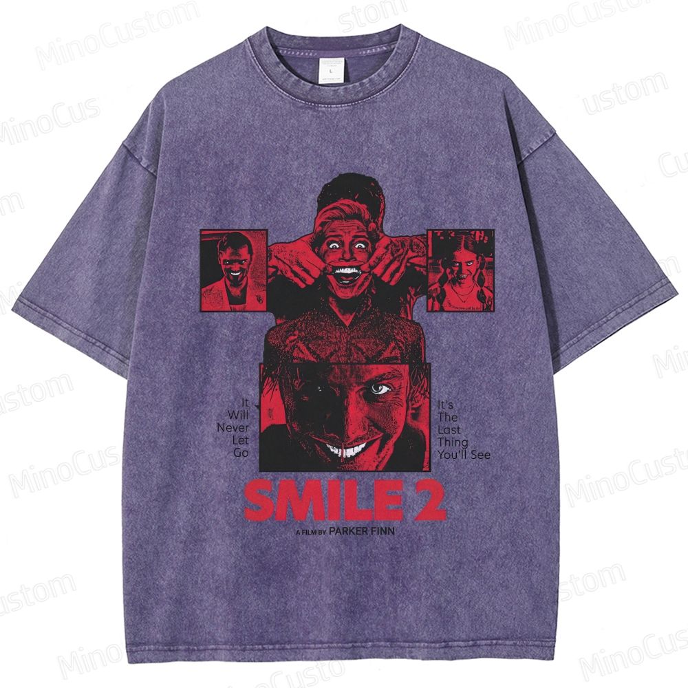 Smile 2 Retro Psychological Horror Graphic Washed Vintage T-Shirt