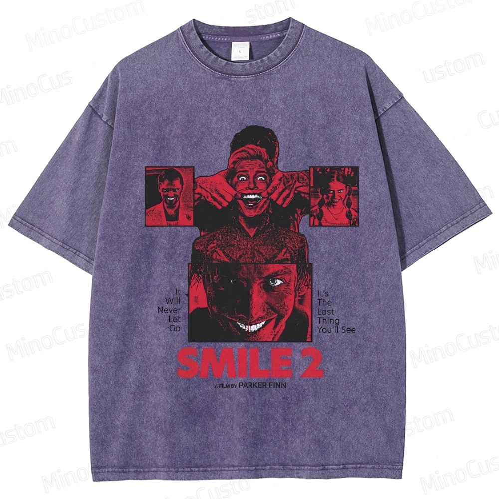Smile 2 Retro Psychological Horror Graphic Washed Vintage T-Shirt