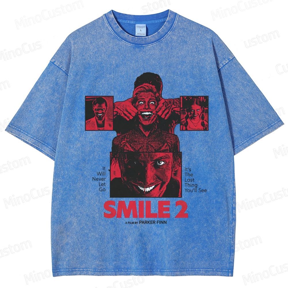 Smile 2 Retro Psychological Horror Graphic Washed Vintage T-Shirt
