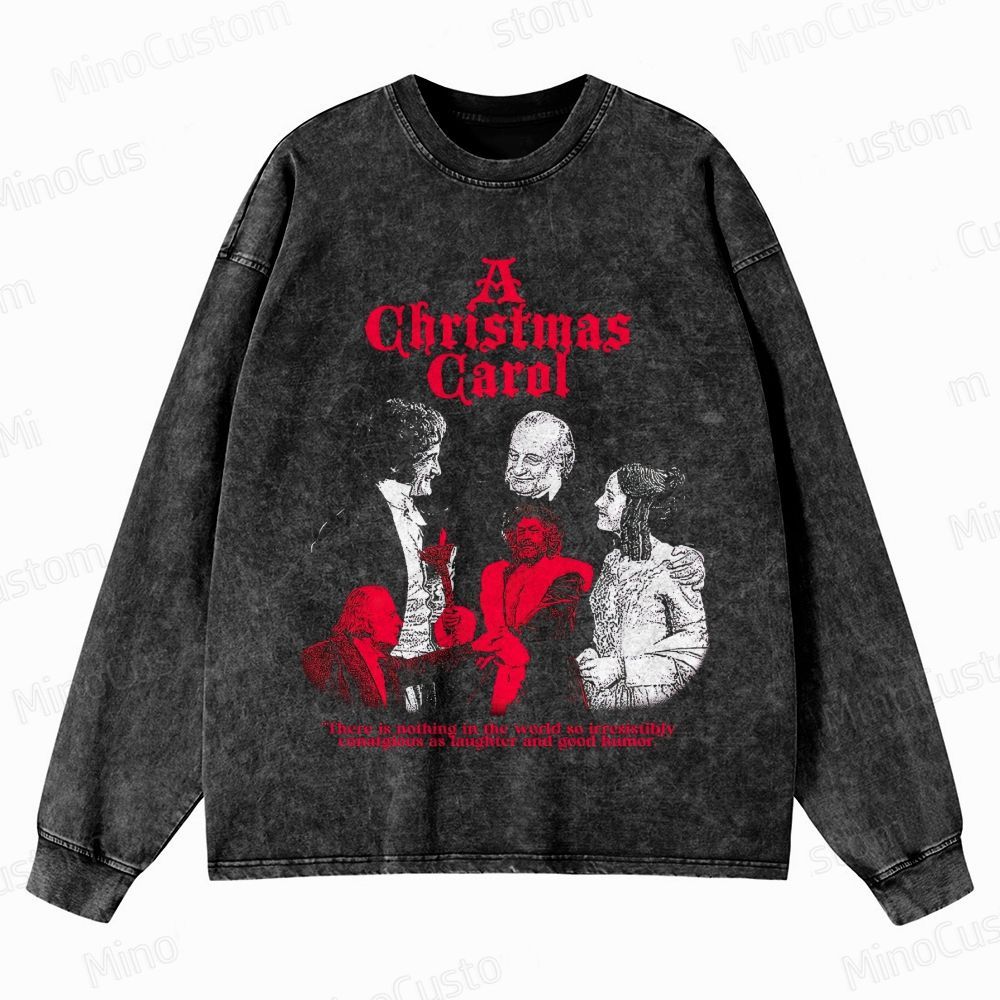 A Christmas Carol Retro Holiday Drama Graphic Washed Vintage Long-Sleeve T-Shirt