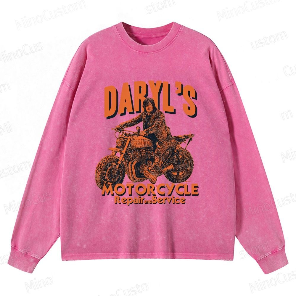 The Walking Dead: Daryl's Motorcycle Retro Post-Apocalyptic Graphic Washed Vintage Long-Sleeve T-Shirt