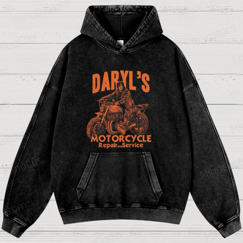 The Walking Dead: Daryl's Motorcycle Retro Post-Apocalyptic Graphic Washed Vintage Hoodie